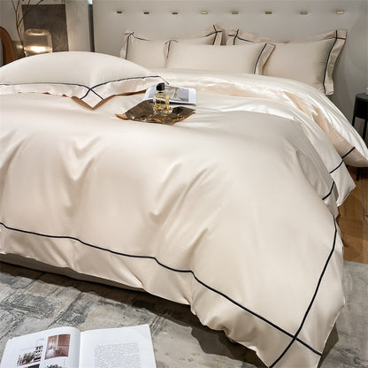 Beige HOMCOM long staple cotton bedding set including a flat sheet and pillowcases from the Dimeng Series.