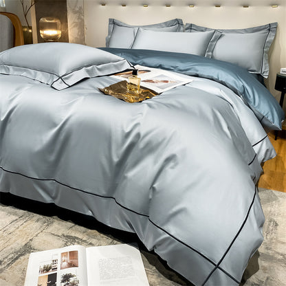 Beige HOMCOM long staple cotton bedding suit with flat sheet and pillowcases from the Dimeng series, neatly arranged.