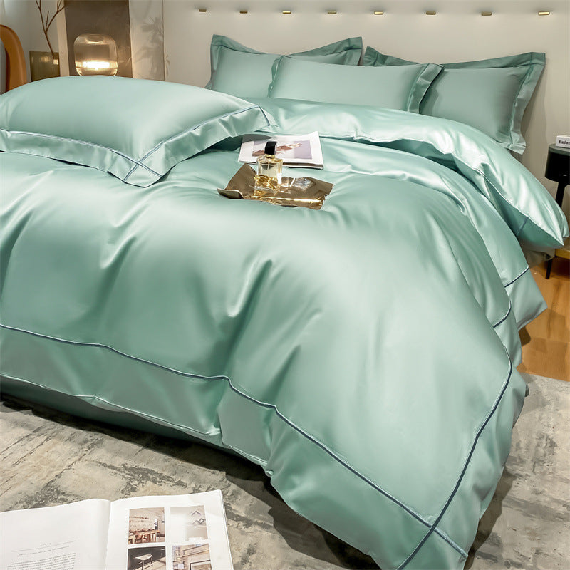 Beige HOMCOM long staple cotton bedding suit with flat sheet and pillowcases from the Dimeng Series, showcasing smooth, pressed fabric.