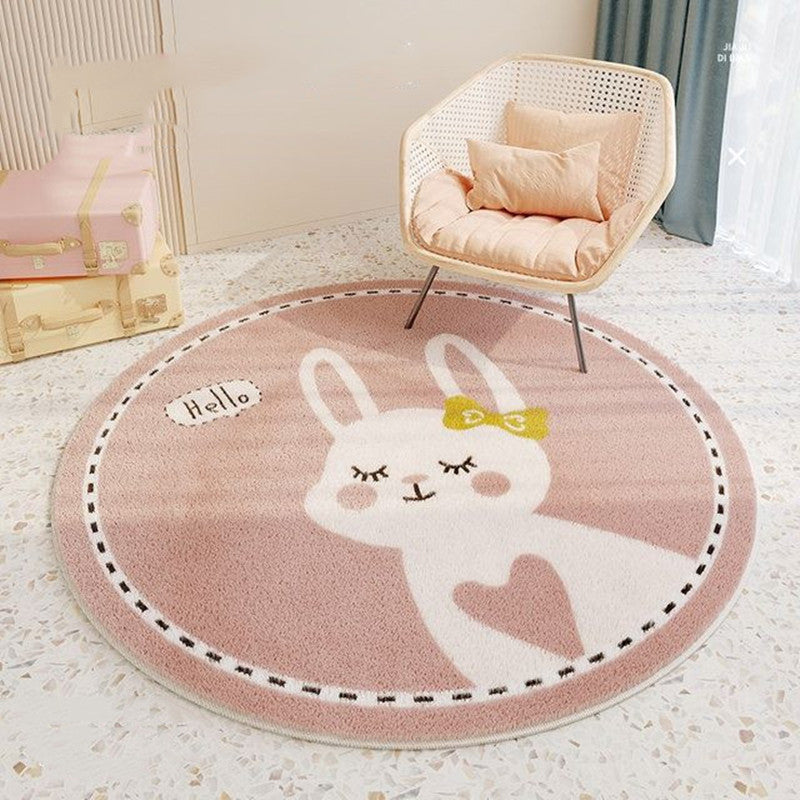 Round cashmere rug for children's room by HOMCOM featuring a caring rabbit design, 60cm diameter, soft and cozy texture.