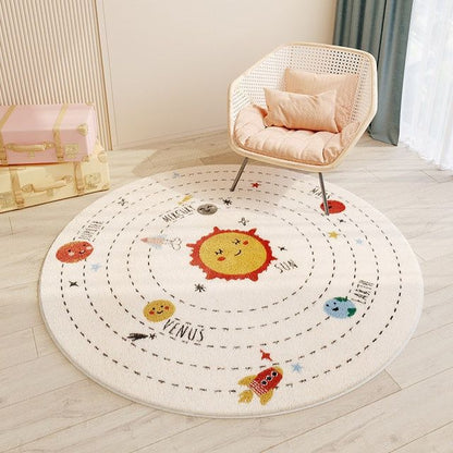 HOMCOM children's round cashmere rug featuring a caring rabbit design, soft and cozy for kids' rooms, 60cm diameter.