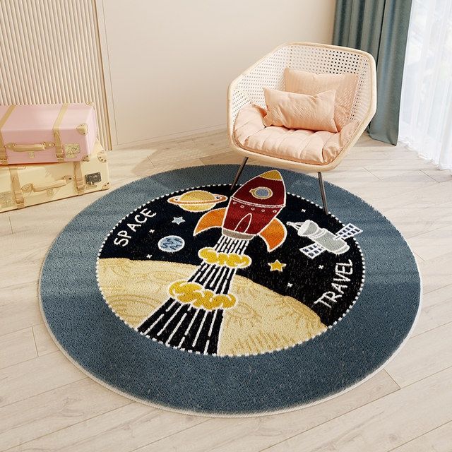 Round cashmere rug for children's room featuring a caring rabbit design, made by HOMCOM, measuring 60cm in diameter.