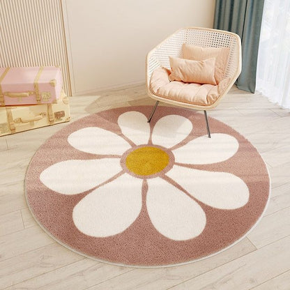 Round children's room rug by HOMCOM with a soft cashmere texture, featuring a caring rabbit design in neutral tones.