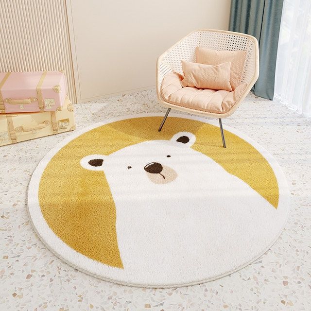HOMCOM children's room round cashmere rug featuring a caring rabbit design, soft and cozy for kids' playroom or bedroom.