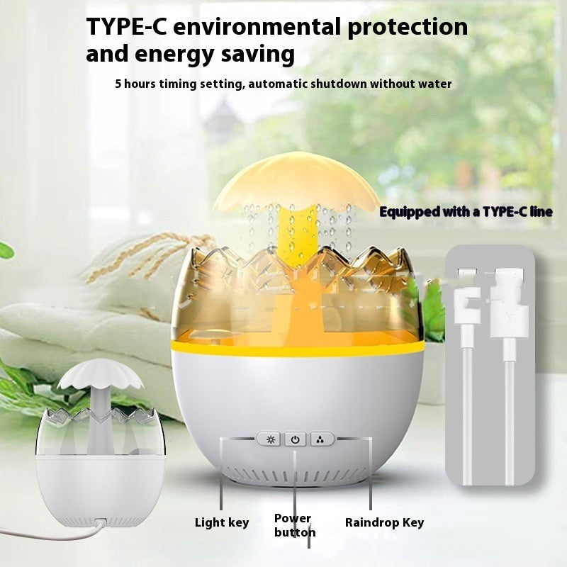 HOMCOM ultrasonic raindrop humidifier with aroma diffuser, colorful night lamp, white plastic body, 450ml capacity, sleek design