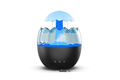 HOMCOM ultrasonic raindrop humidifier and aroma diffuser with colorful night lamp, white plastic design, 450ml capacity.