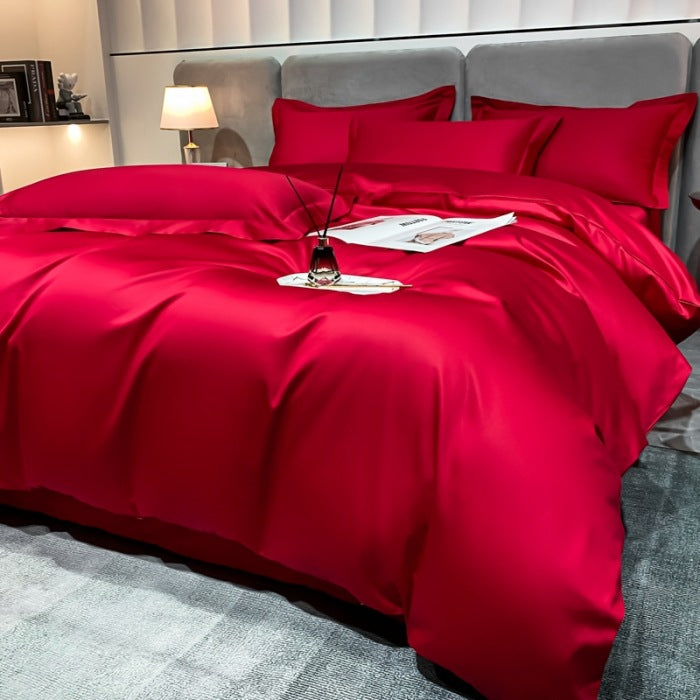HOMCOM long-staple cotton four-piece bed sheet set with fitted sheet, flat sheet, and pillowcases in emperor gray color