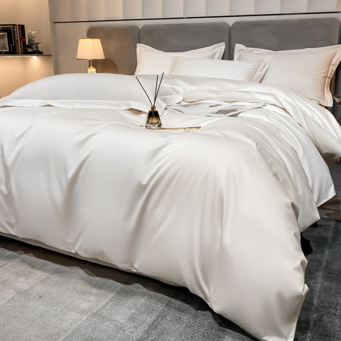 HOMCOM long-staple cotton four-piece bed sheet set with fitted sheet, flat sheet, and pillowcases in emperor gray for 0-sized beds.