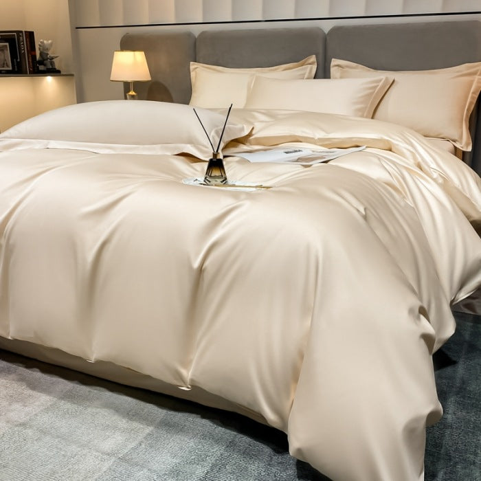 HOMCOM emperor gray long-staple cotton four-piece bed sheet set with fitted sheet and flat sheets on a bed.