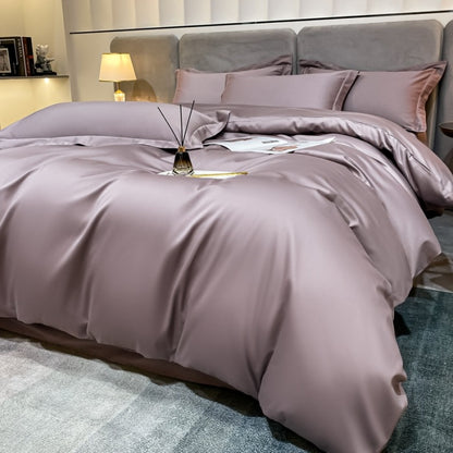 Gray HOMCOM long-staple cotton four-piece bed sheet set with fitted sheet and flat sheets laid out on a bed.