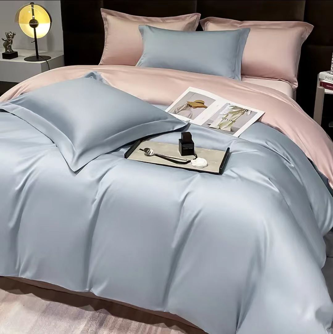 HOMCOM long-staple cotton four-piece bed sheet set with fitted sheet and flat sheet in emperor gray, 1.2m size.
