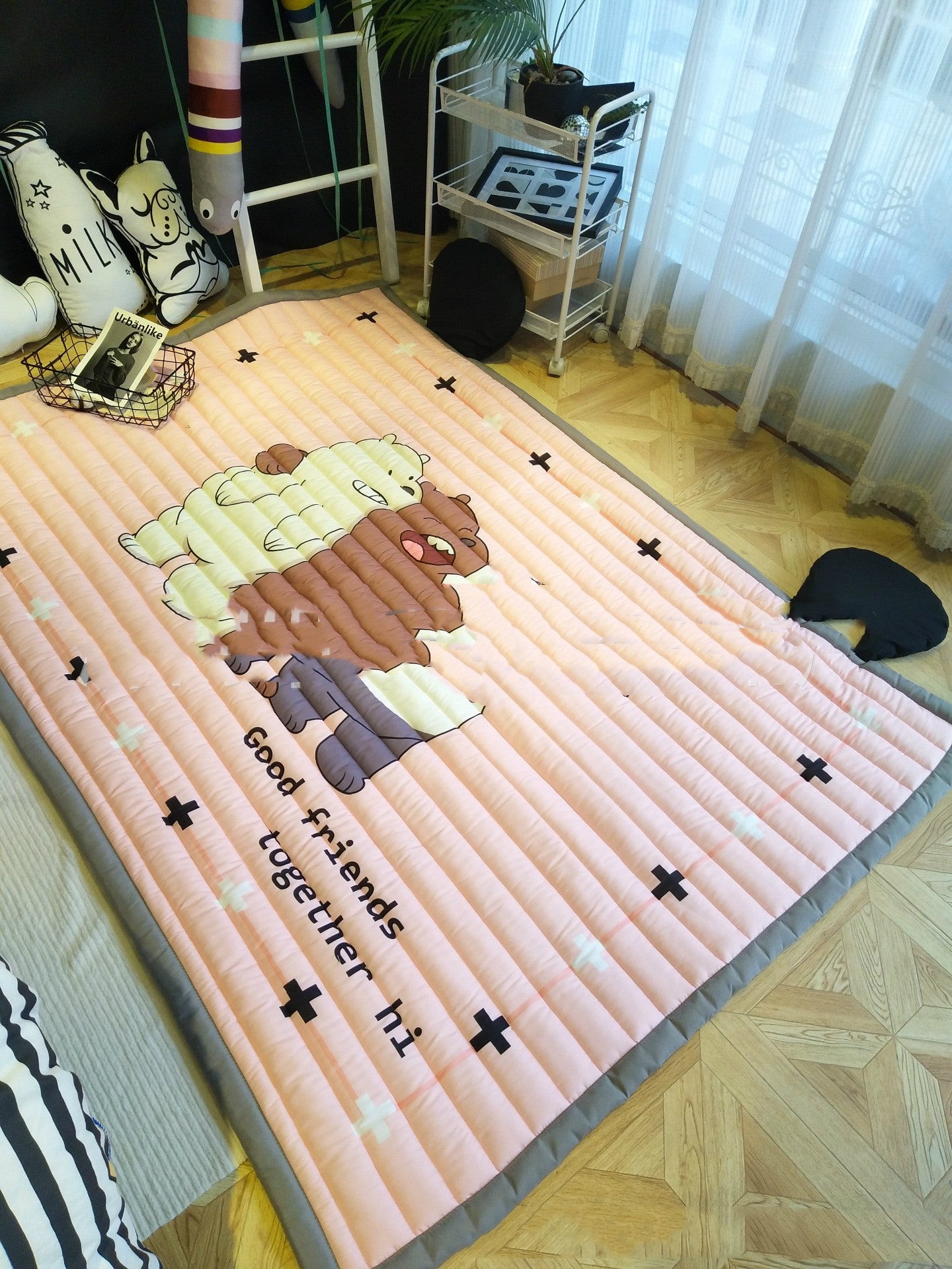 Colorful HOMCOM cartoon thickened children's folding baby living room carpet and outdoor climbing mat with excavator design.