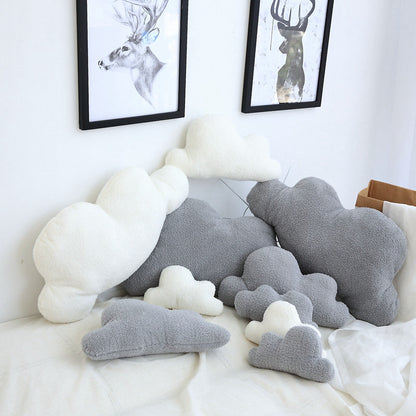 HOMCOM gray and white cloud-shaped plush pillow cushion, soft stuffed toy for baby room decor, gift, or birthday present.