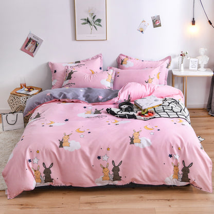 HOMCOM single bed quilt bedding set with a heartbeat pattern, includes pillowcases and duvet cover, in soft fabric for comfortable sleep.