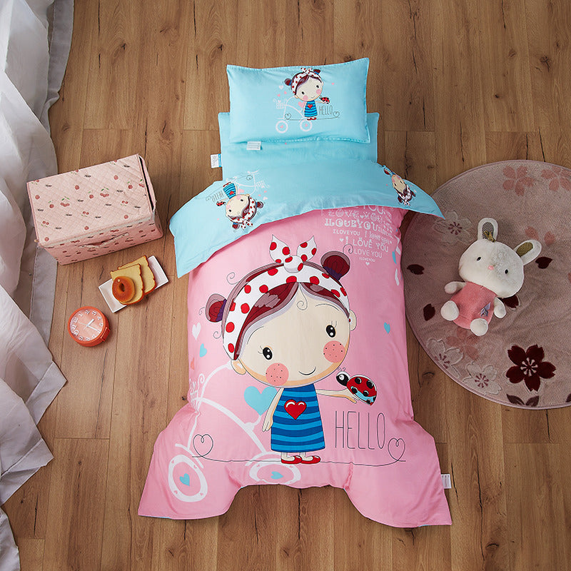HOMCOM Pure Cotton Nap Children's Small Bedding Set with jungle lion design, includes three-piece baby bedding kit.