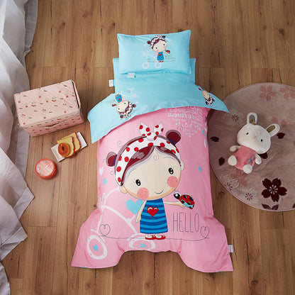 HOMCOM Pure Cotton Nap Children's Small Bedding Set with jungle lion design, includes three-piece baby bedding kit.