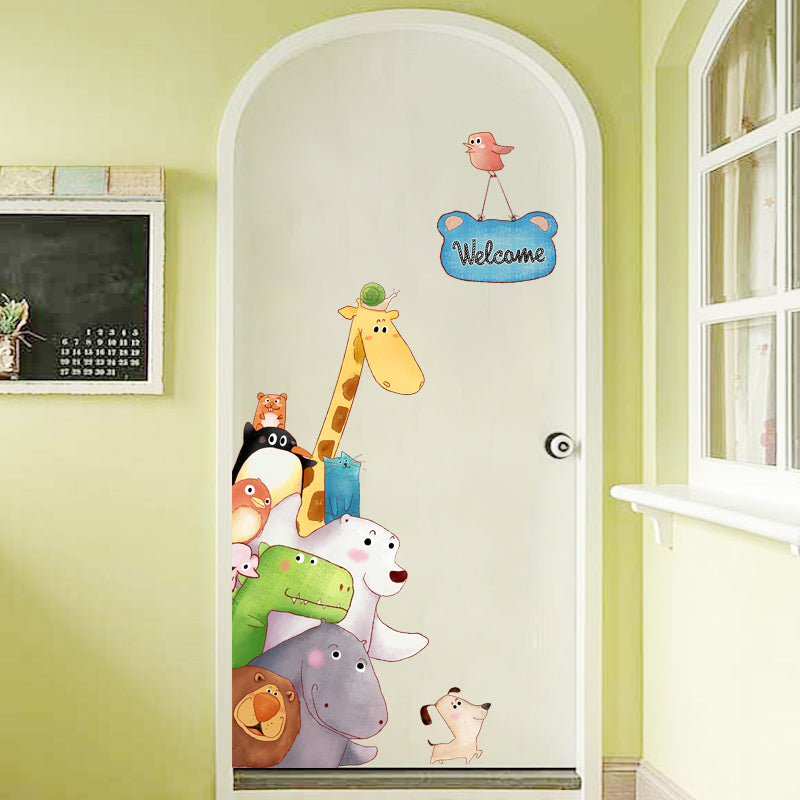Colorful HOMCOM welcome door vinyl wall sticker featuring a cartoon giraffe for kids' or baby's room decor.