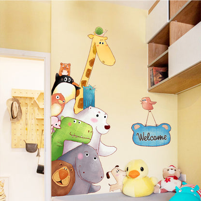 Colorful HOMCOM welcome door vinyl wall sticker featuring a cartoon giraffe for kids' baby room decoration.