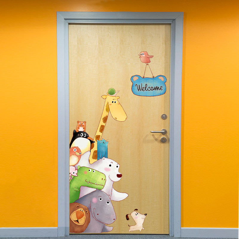 Colorful HOMCOM welcome door vinyl wall sticker featuring a cartoon giraffe, ideal for kids' or baby room decoration.