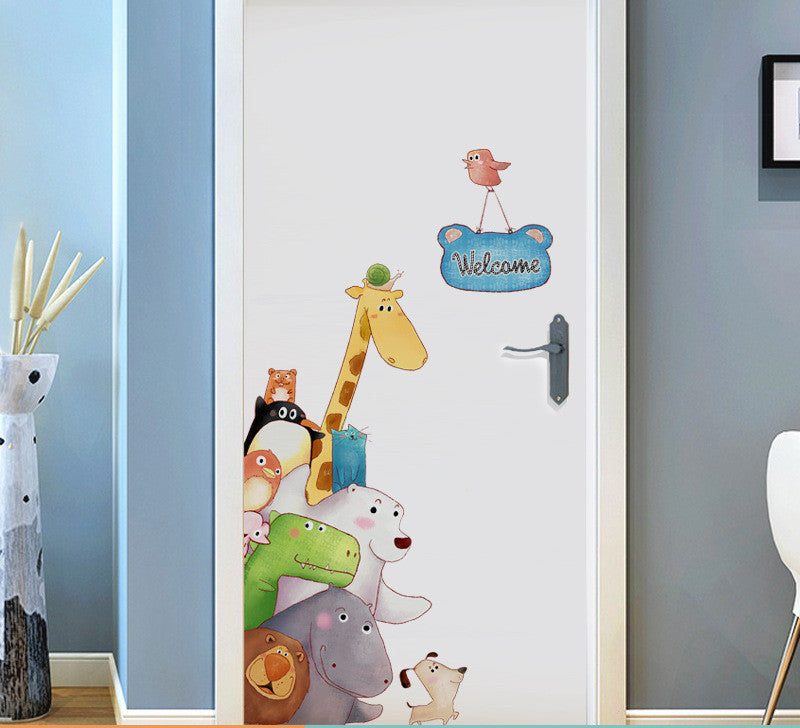 Colorful HOMCOM welcome door vinyl wall sticker featuring a cartoon giraffe, perfect for kids' or baby room decor.