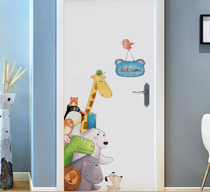 Colorful HOMCOM welcome door vinyl wall sticker featuring a cartoon giraffe, perfect for kids' or baby room decor.