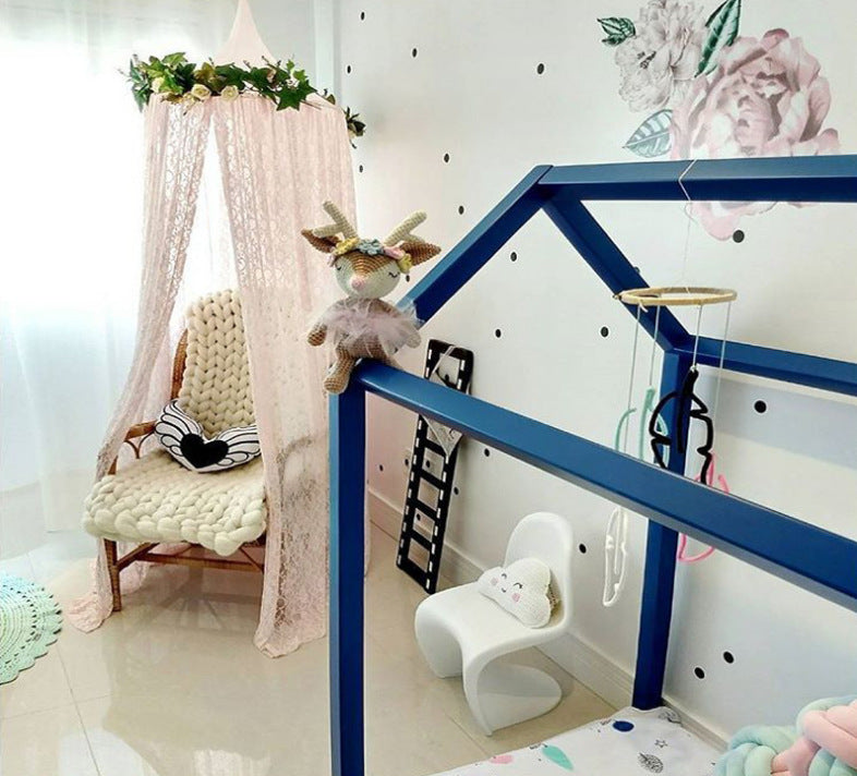 Pink HOMCOM summer crib lace mosquito net bed curtain for a game house tent, providing protection and a cozy play area.