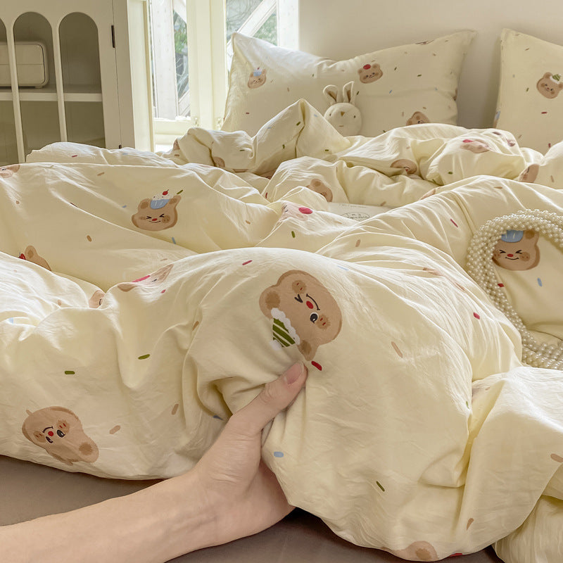 HOMCOM Class A maternal and infant-grade wrinkled cotton four-piece bedding set for babies and infants.