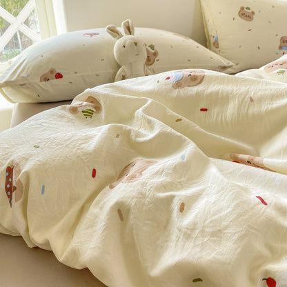 HOMCOM Class A maternal and infant-grade wrinkled cotton four-piece bedding set with soft, comfortable fabric for babies and moms