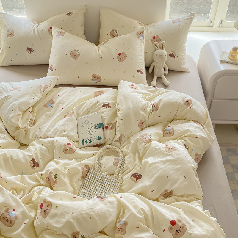 HOMCOM Class A maternal and infant-grade wrinkled cotton four-piece bedding set for babies and infants.