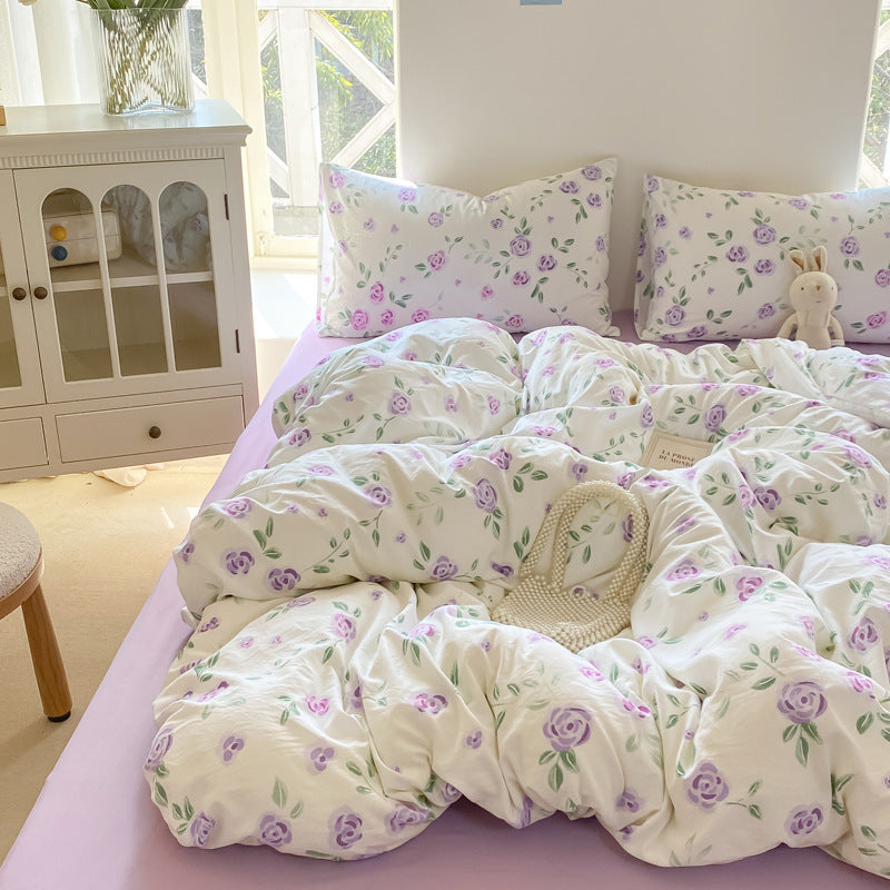 HOMCOM Class A maternal and infant-grade wrinkled cotton four-piece bedding set for 0-3 months infants, soft and comfortable.