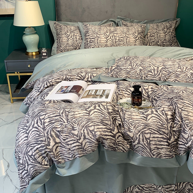 HOMCOM long-staple cotton digital printing four-piece bedding set in summer green, featuring soft, comfortable fabric and vibrant design.