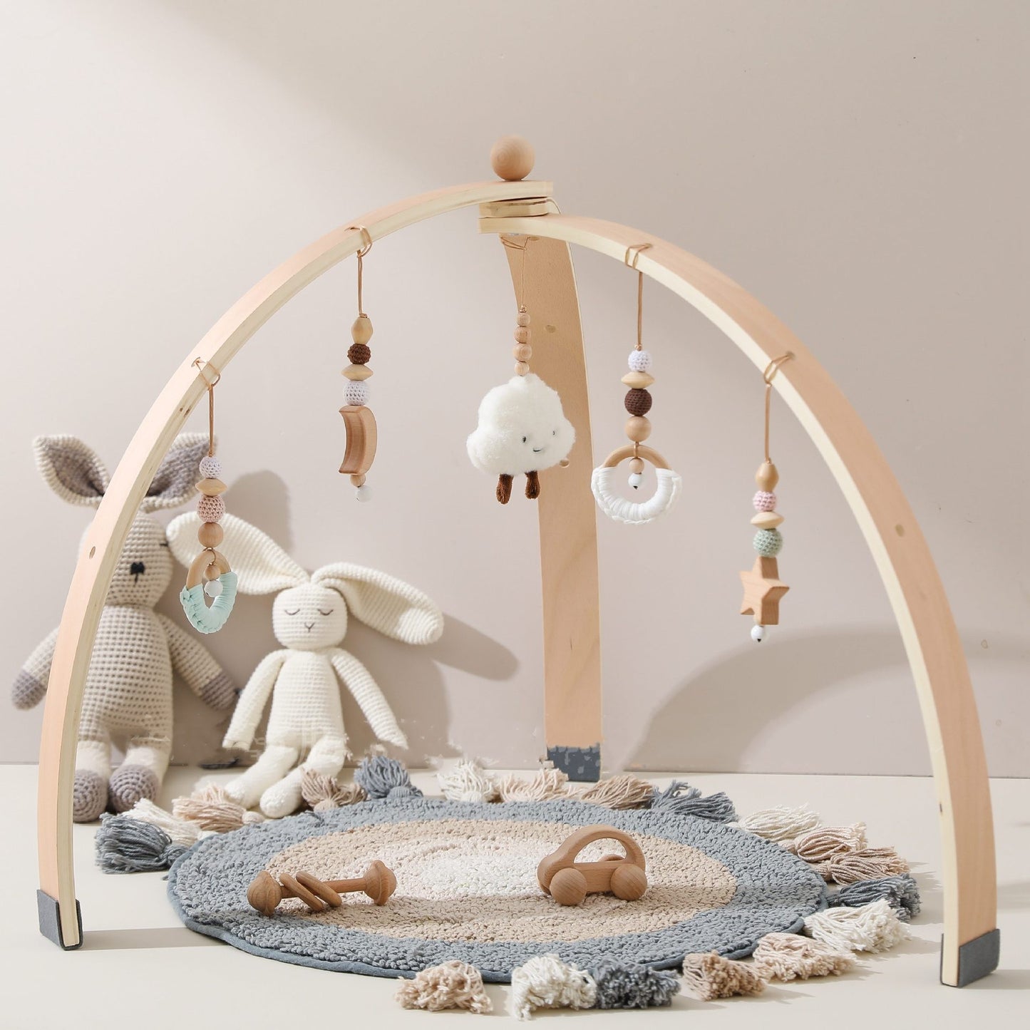 HOMCOM wooden baby room fitness support in a bedroom, designed for safe and comfortable infant exercise or activity area.