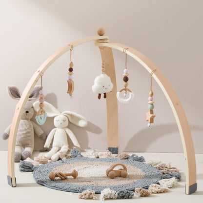HOMCOM wooden baby room fitness support in a bedroom, designed for safe and comfortable infant exercise or activity area.