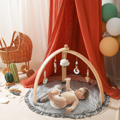 HOMCOM bedroom baby room fitness support in wood color, designed for safe and comfortable baby exercise and play.