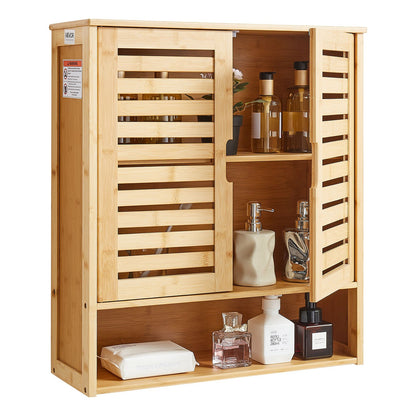 HOMCOM bathroom wall cabinet with two doors and adjustable shelf over toilet for organized bathroom storage