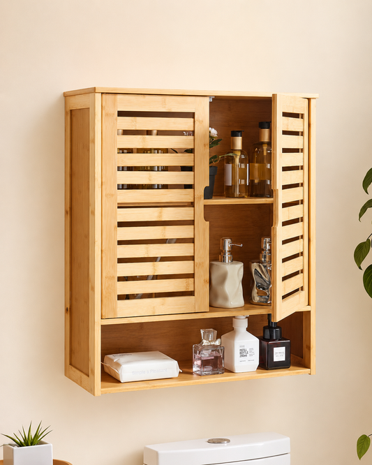 HOMCOM bathroom wall cabinet with two doors and adjustable shelf, over toilet storage unit for bathroom organization