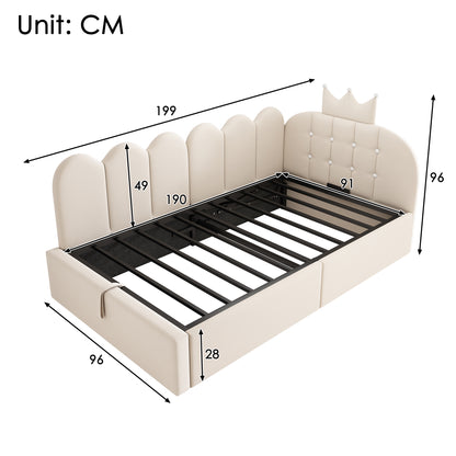 Beige velvet HOMCOM 3ft single daybed with hydraulic storage and crown design, versatile sofa bed for living or guest room.