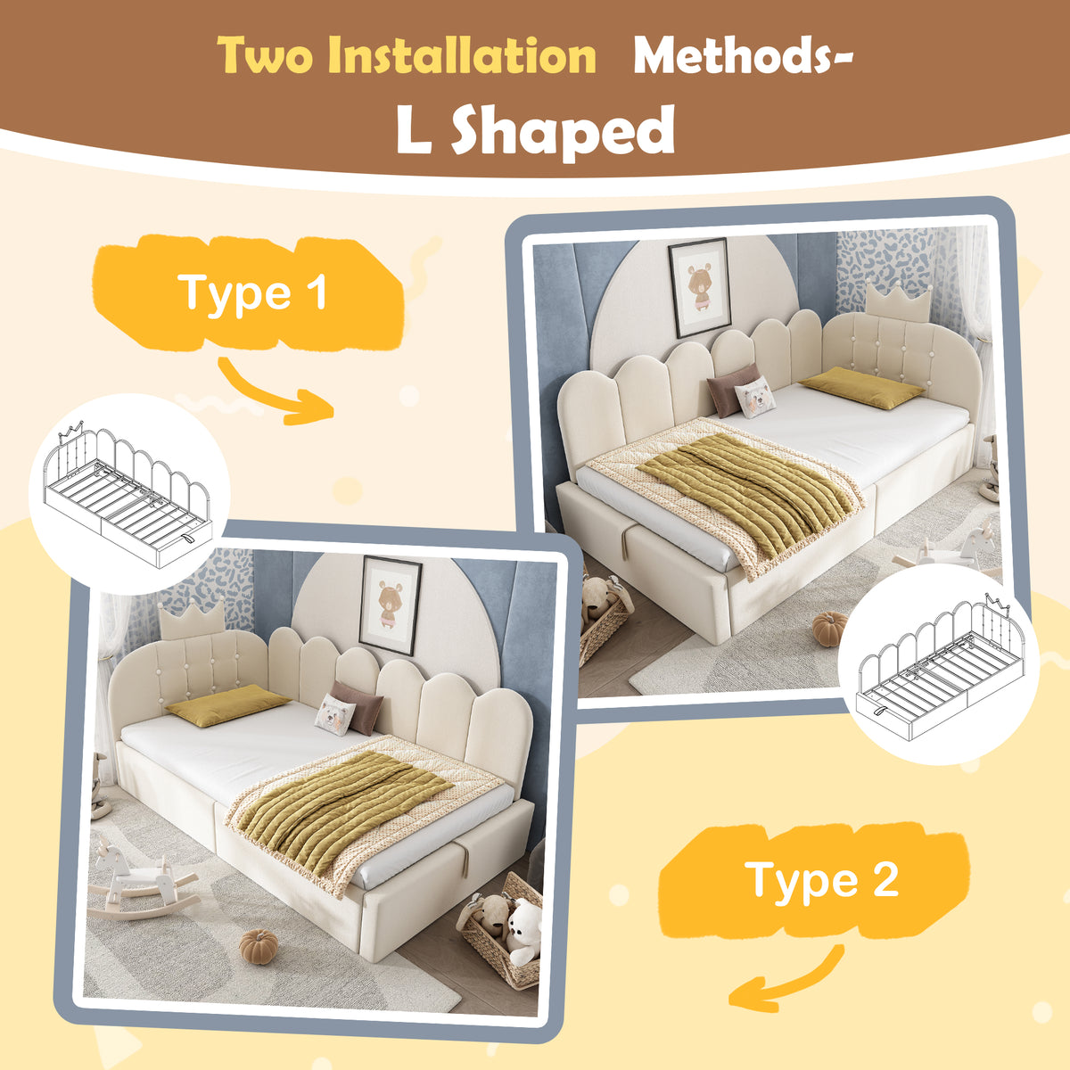 Beige velvet HOMCOM single daybed with hydraulic storage, 3ft size, featuring a crown design and sofa bed functionality.