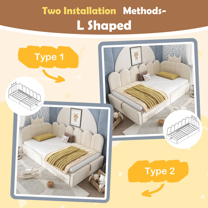 Beige velvet HOMCOM single daybed with hydraulic storage, 3ft size, featuring a crown design and sofa bed functionality.