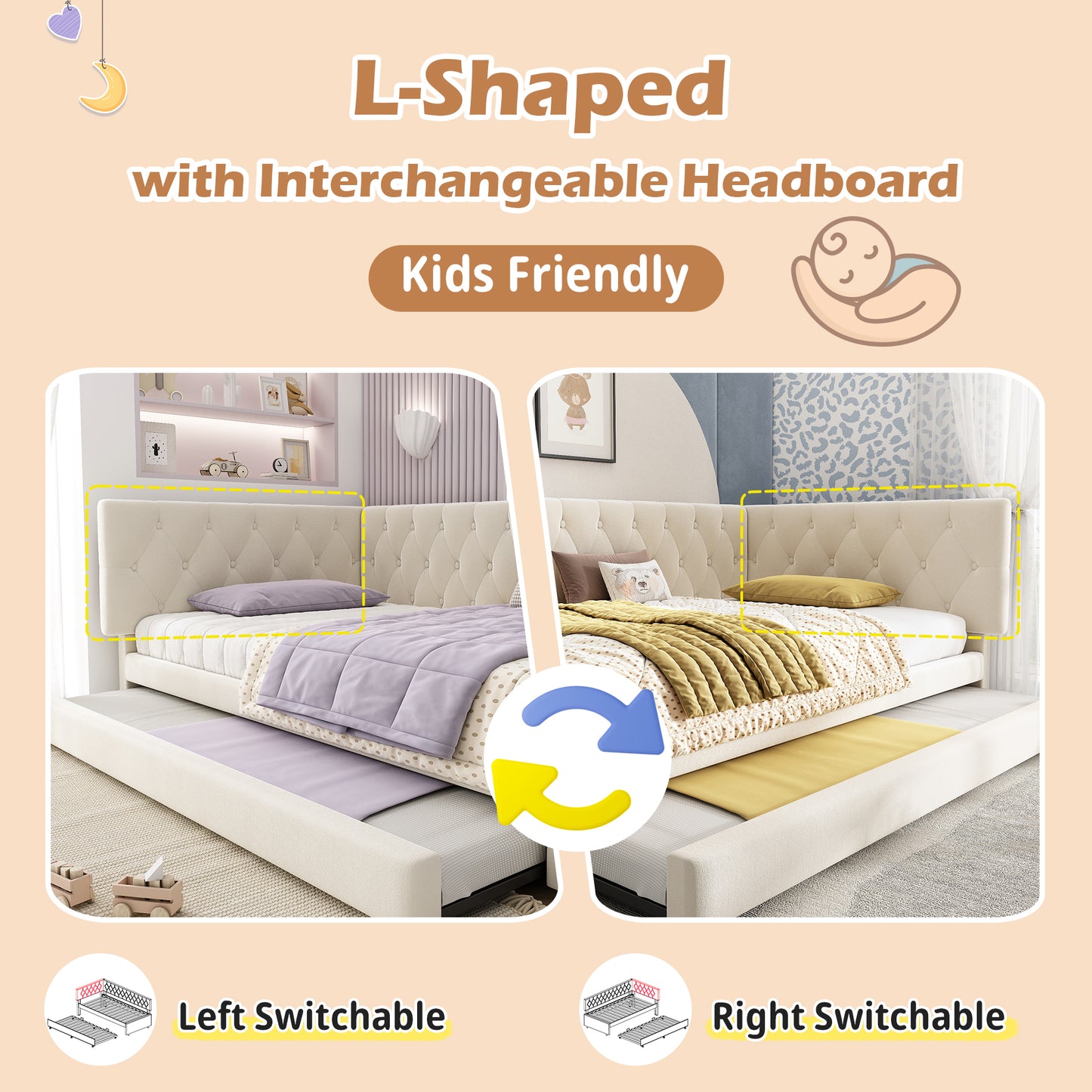 Beige velvet daybed with pull-out trundle bed, 3ft single sofa bed for guests and kids, by HOMCOM, shown with cushions and bedding.