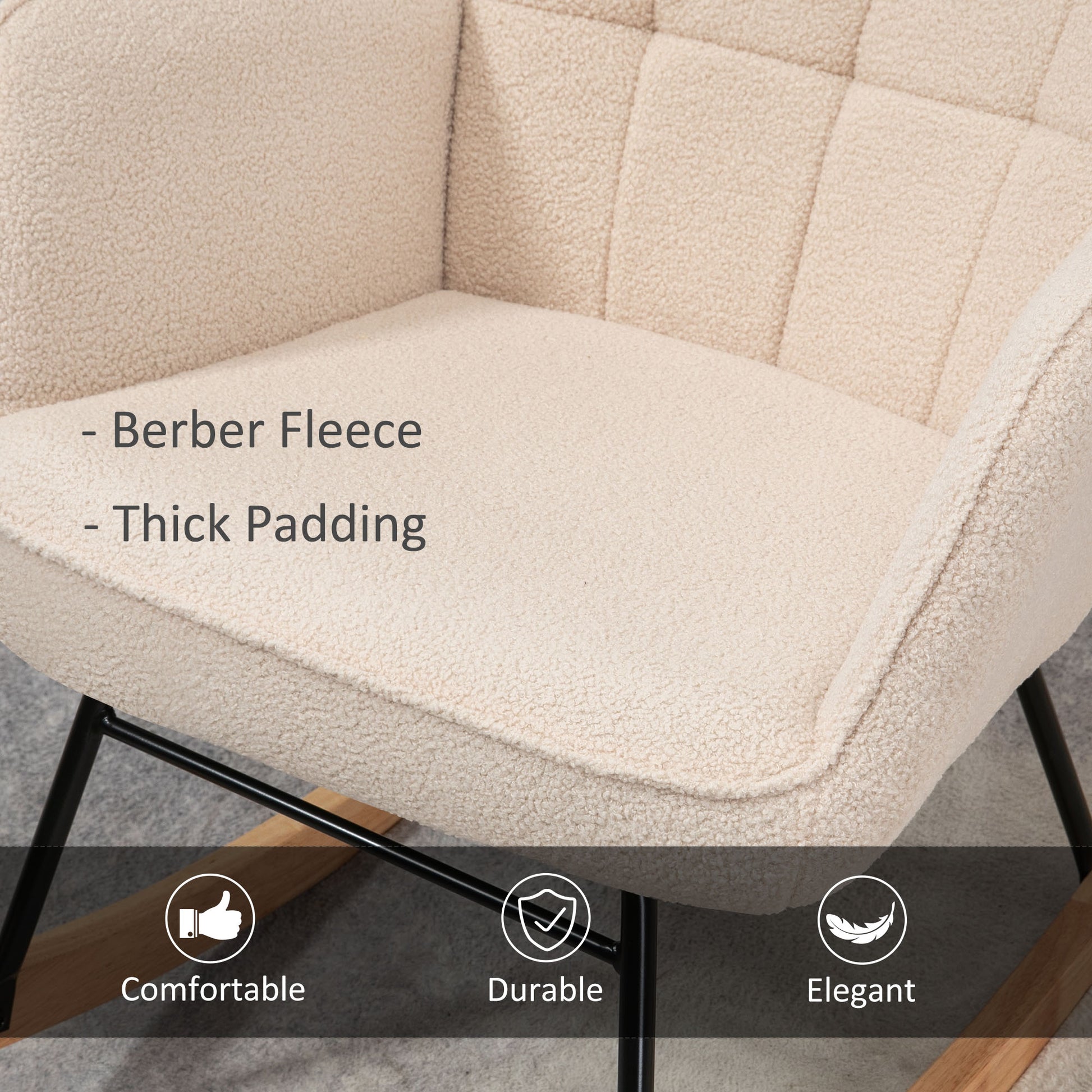 HOMCOM beige Berber fleece nursery glider rocker chair with wingback design, perfect for nursing and living room relaxation.
