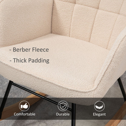HOMCOM beige Berber fleece nursery glider rocker chair with wingback design, perfect for nursing and living room relaxation.
