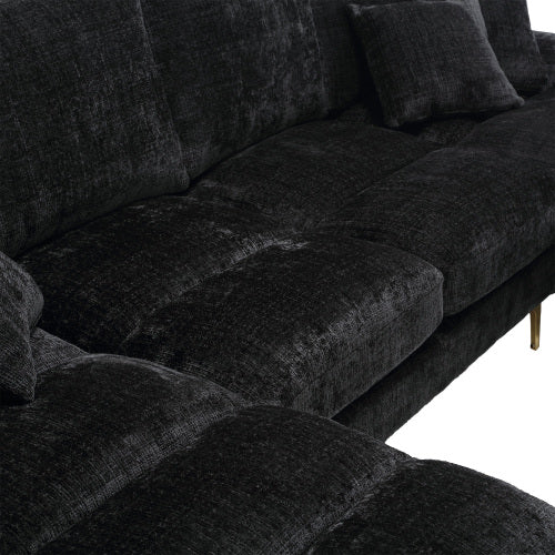 HOMCOM GOMYWAY black U-shaped sectional sofa with double chaise, chenille fabric, modern modular design for living room furniture