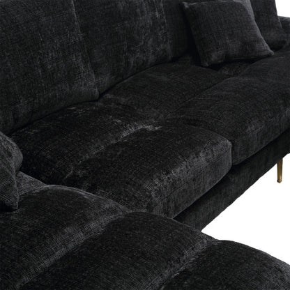 HOMCOM GOMYWAY black U-shaped sectional sofa with double chaise, chenille fabric, modern modular design for living room furniture