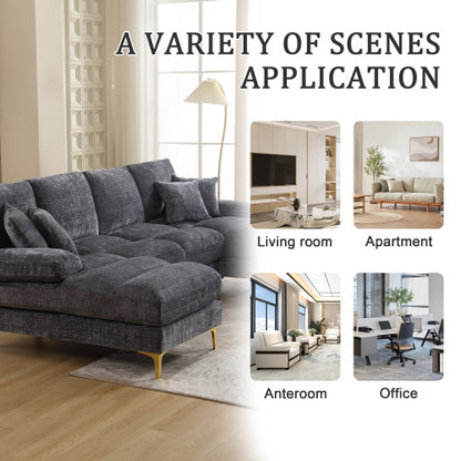 HOMCOM GOMYWAY black sectional sofa with double chaise, U-shape, chenille fabric, ideal for modern living room furniture.