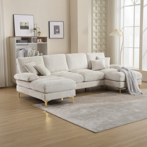 Black HOMCOM GOMYWAY sectional sofa with double chaise, U-shape, chenille fabric, modular design for living room furniture.
