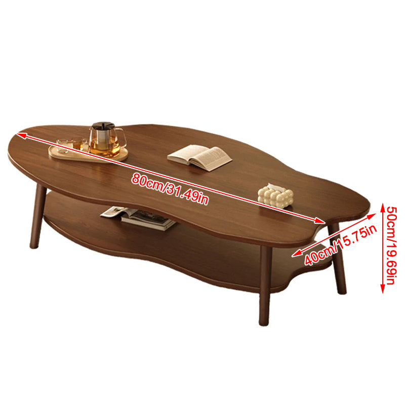 Brown cloud-shaped HOMCOM coffee table with storage shelf, modern 2-tier design for living room use.