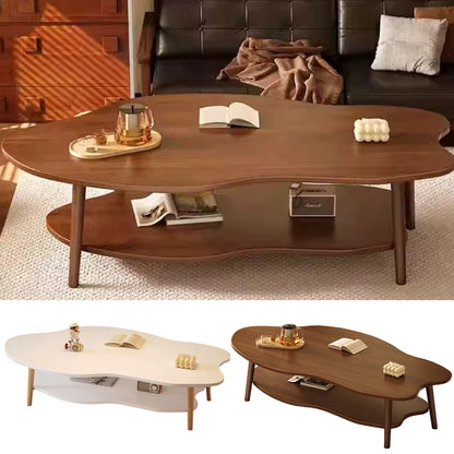 Brown cloud-shaped coffee table with storage shelf, modern 2-tier design by HOMCOM for living room decor.