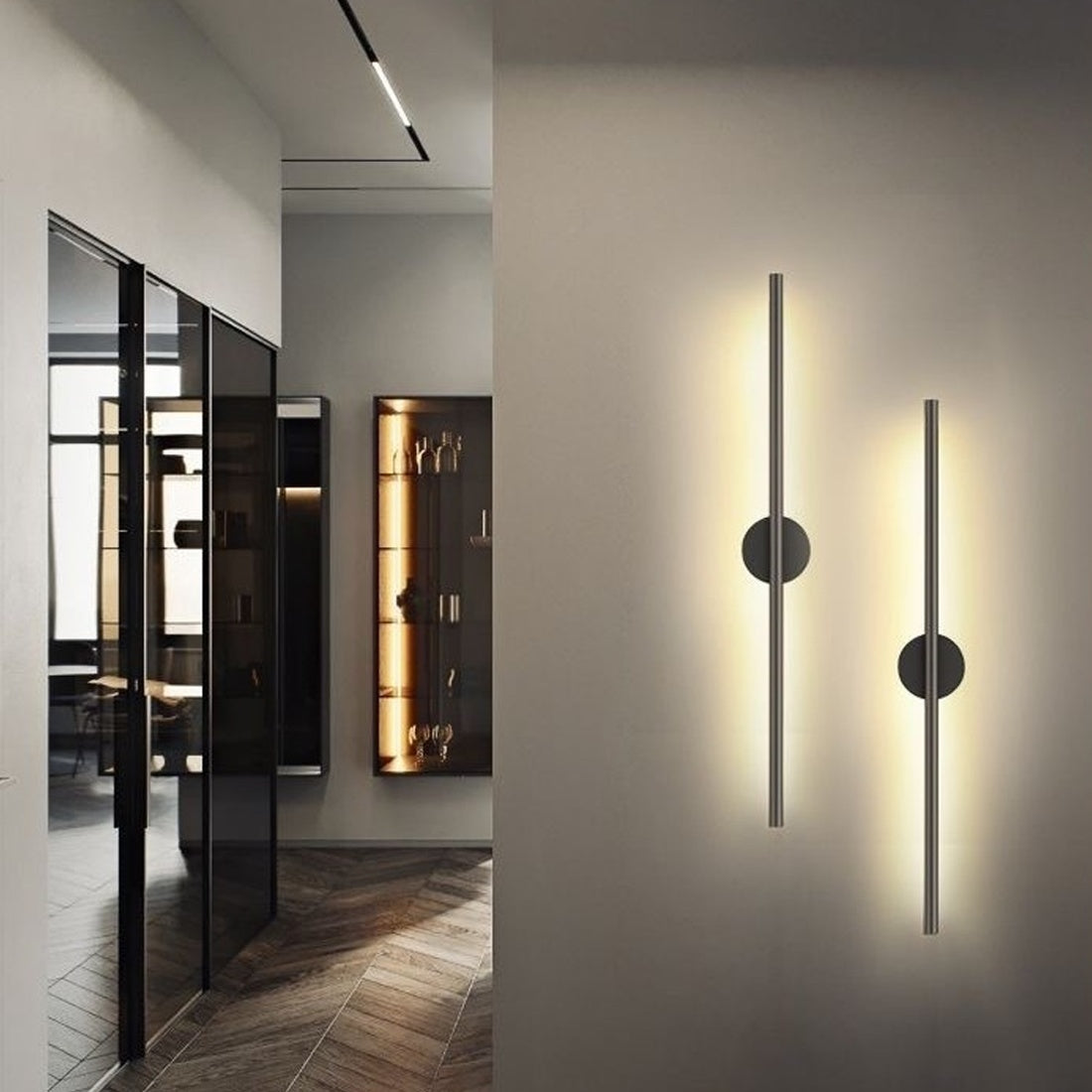 Modern HOMCOM dimmable LED wall light, long strip sconce for indoor and outdoor use, sleek wall-mounted design.