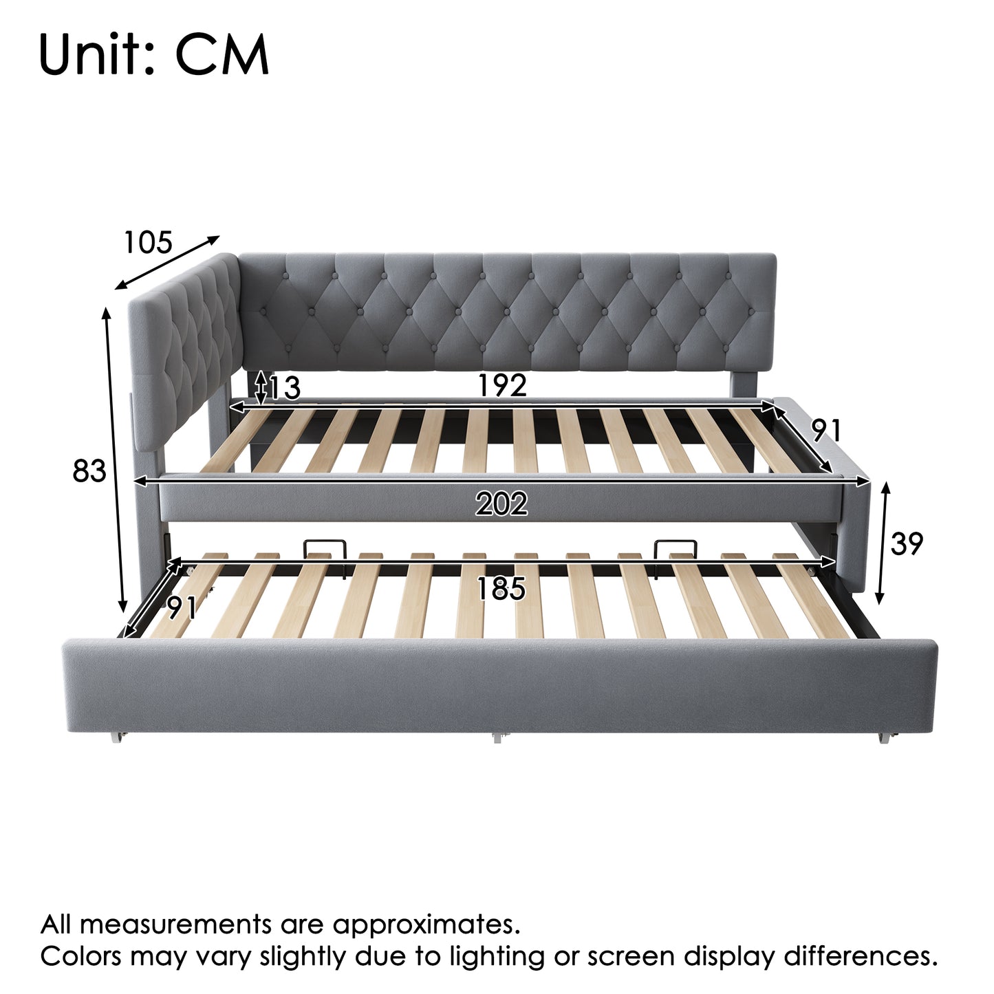 Grey velvet HOMCOM daybed with pull-out trundle, 3ft single sofa bed for guests and kids, featuring plush upholstery and modern design.